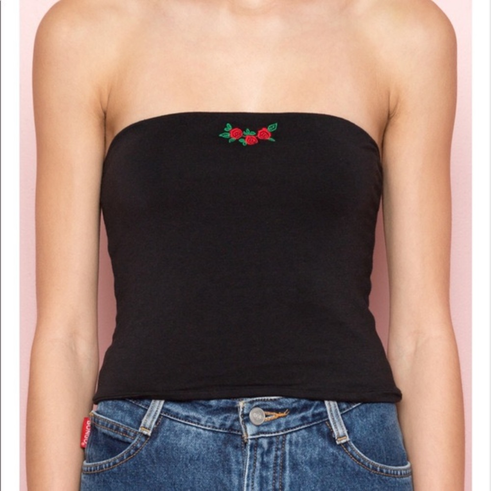 black tube top with rose